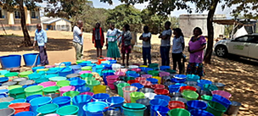Water containers at the school's collection point